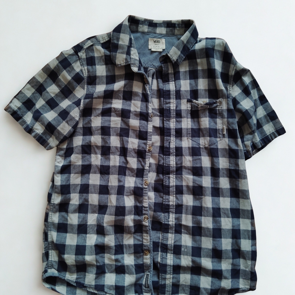 Vans Men's Short Sleeve Check Button-Down Shirt - Navy & Light Blue